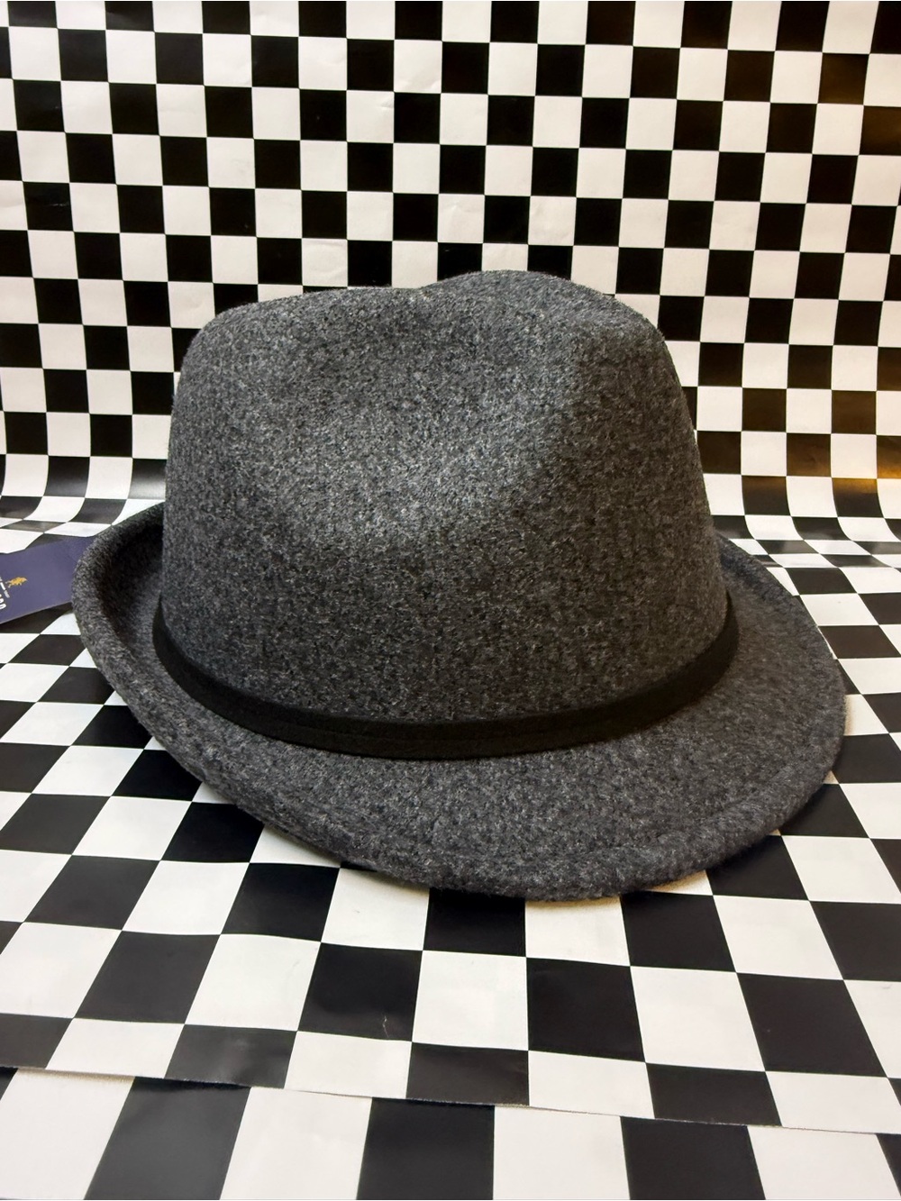 Gray Wool Fedora Hat with Black Band